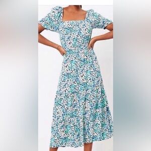 LOFT Blue Floral Midi Dress
